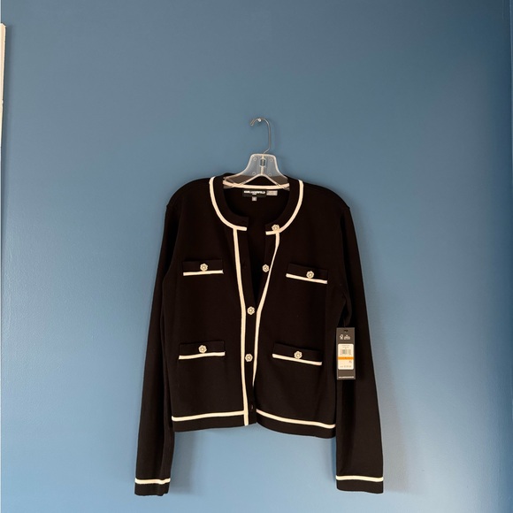 NWT Karl Lagerfeld Black and White Crew Neck Cardigan - Picture 5 of 9